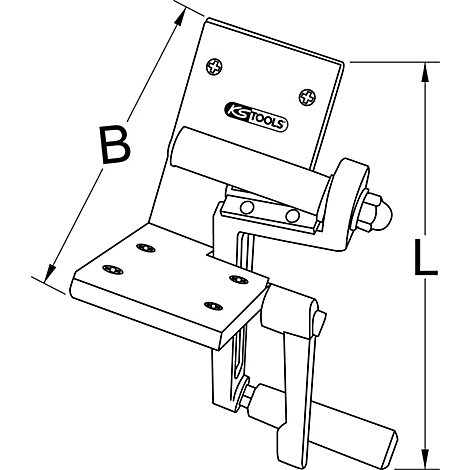 Technisches Gerät mit Halterungen, Bemaßung B und L. Aufschrift: KS TOOLS.